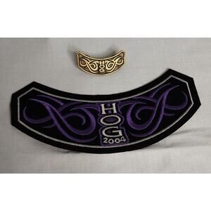 Vintage Harley Owners Group (HOG) 2004 Patch & Pin Set Purple/Black/Gray, Bronze